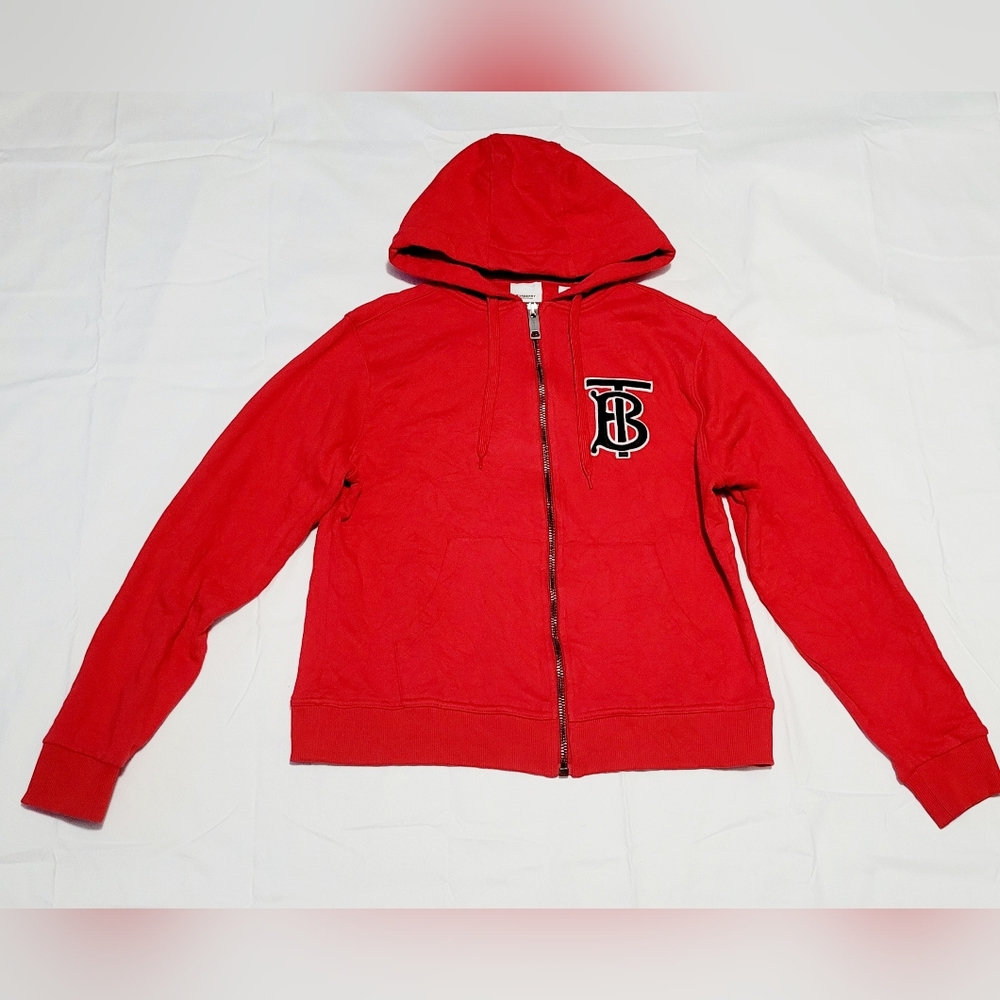 BURBERRY Full Zip-Up Hoodie Jacket  Zip Sweater shirt Womens Size M Red